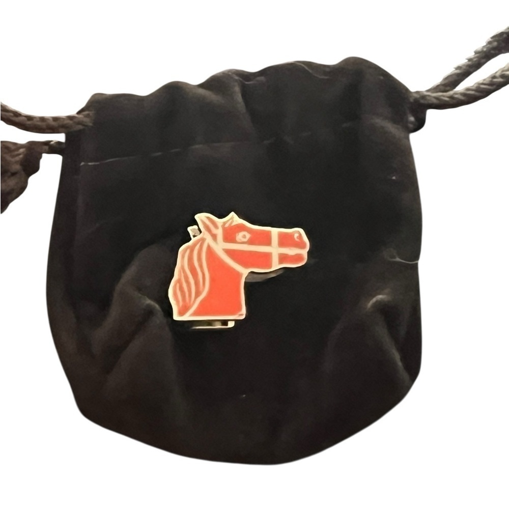 Hermes Gadrige Twilly Ring Silver Orange Metal S Scarf Clasp Horse
